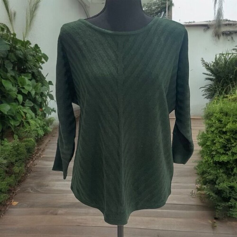 ANA Petite Green Chevron Knit Sweater PS Cozy Fall Minimalist Grannycore Basic